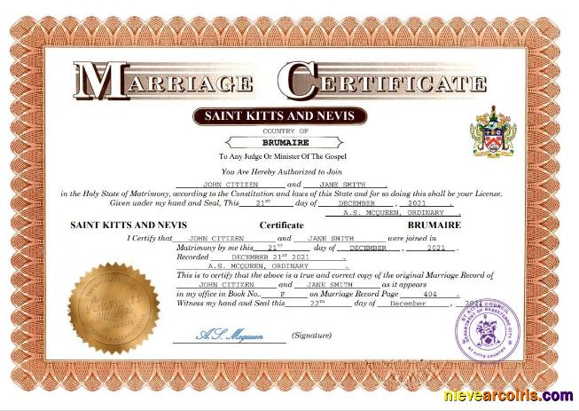 Saint Kitts and Nevis marriage certificate